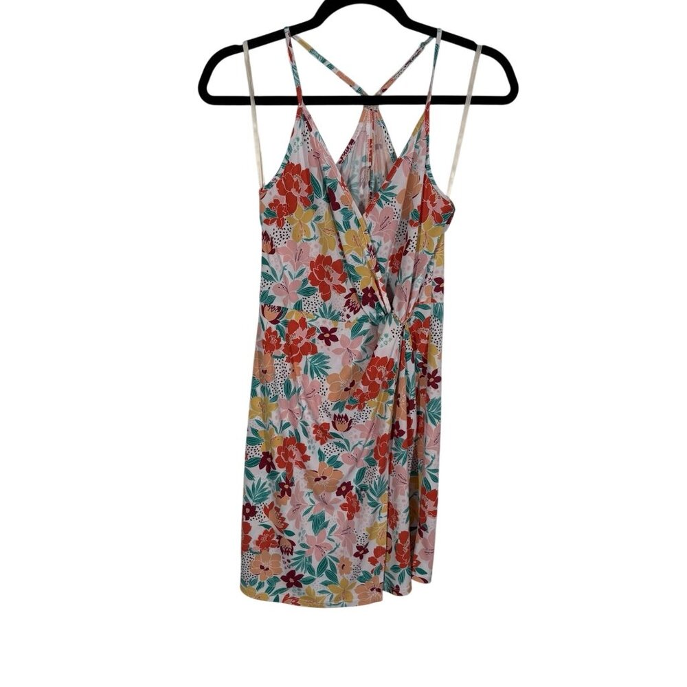 BCBGeneration Women S Tropical Colorful 2D Floral Surplice Mini Dress NWT - Picture 2 of 14